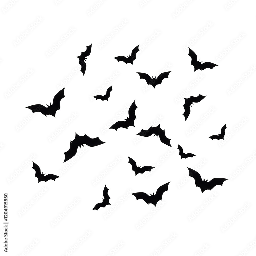 Fototapeta premium Many black bat silhouettes transparent background