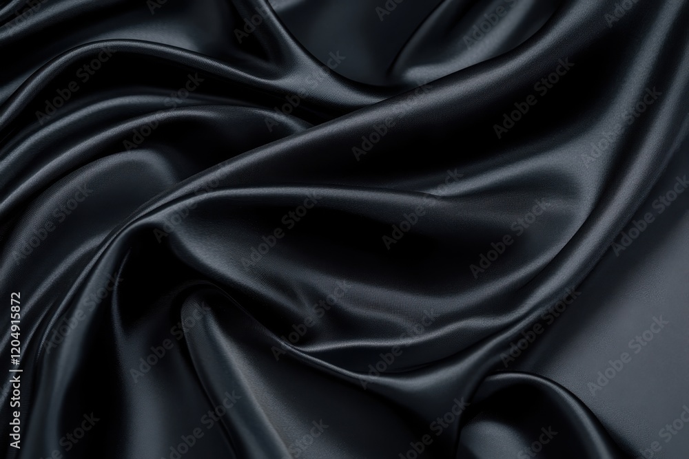 Fototapeta premium A close-up of black silk fabric with smooth flowing folds