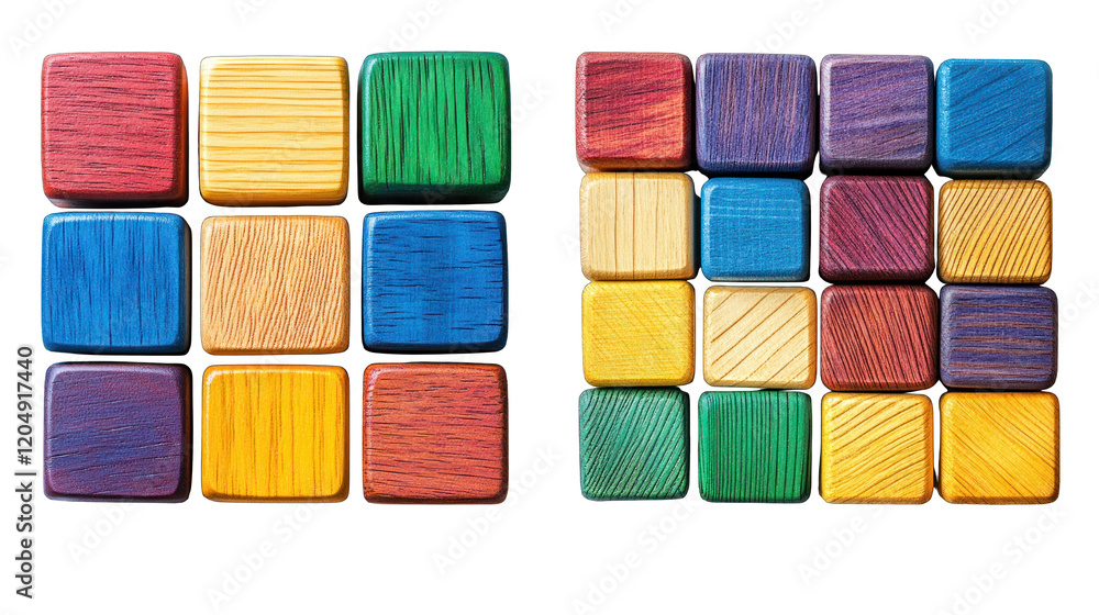 Two sets of wooden blocks with different colors Two sets of wooden blocks with different colors