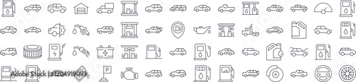 Car, Gas Station, Road Modern Outline Style Icons for Design, Cards, Apps, Social Networks