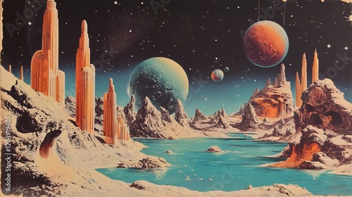 Alien Landscape in 1950s Sci Fi Comic Style