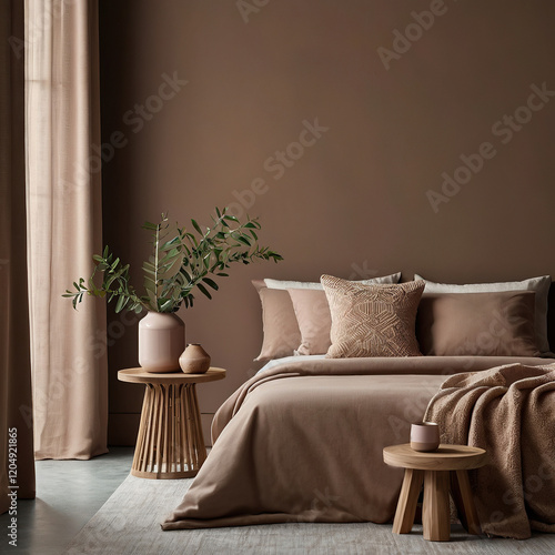 Mocca mousse Pantone color of the year 2025 in a minimalist modern interior