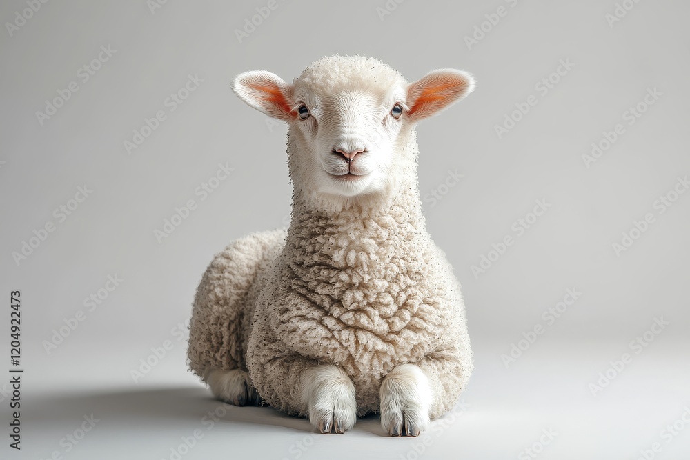 Fototapeta premium Photorealistic Image of Sitting Sheep Isolated on White Background, Studio Shot