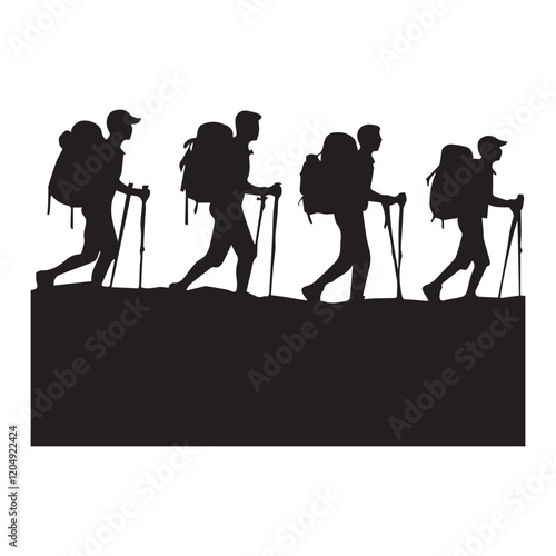 Set of silhouette of Hiking man. hikers with rucksacks and backpack silhouette.