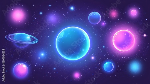 Wallpaper Mural Glowing Planets And Stars In A Vivid Cosmic Scene Torontodigital.ca