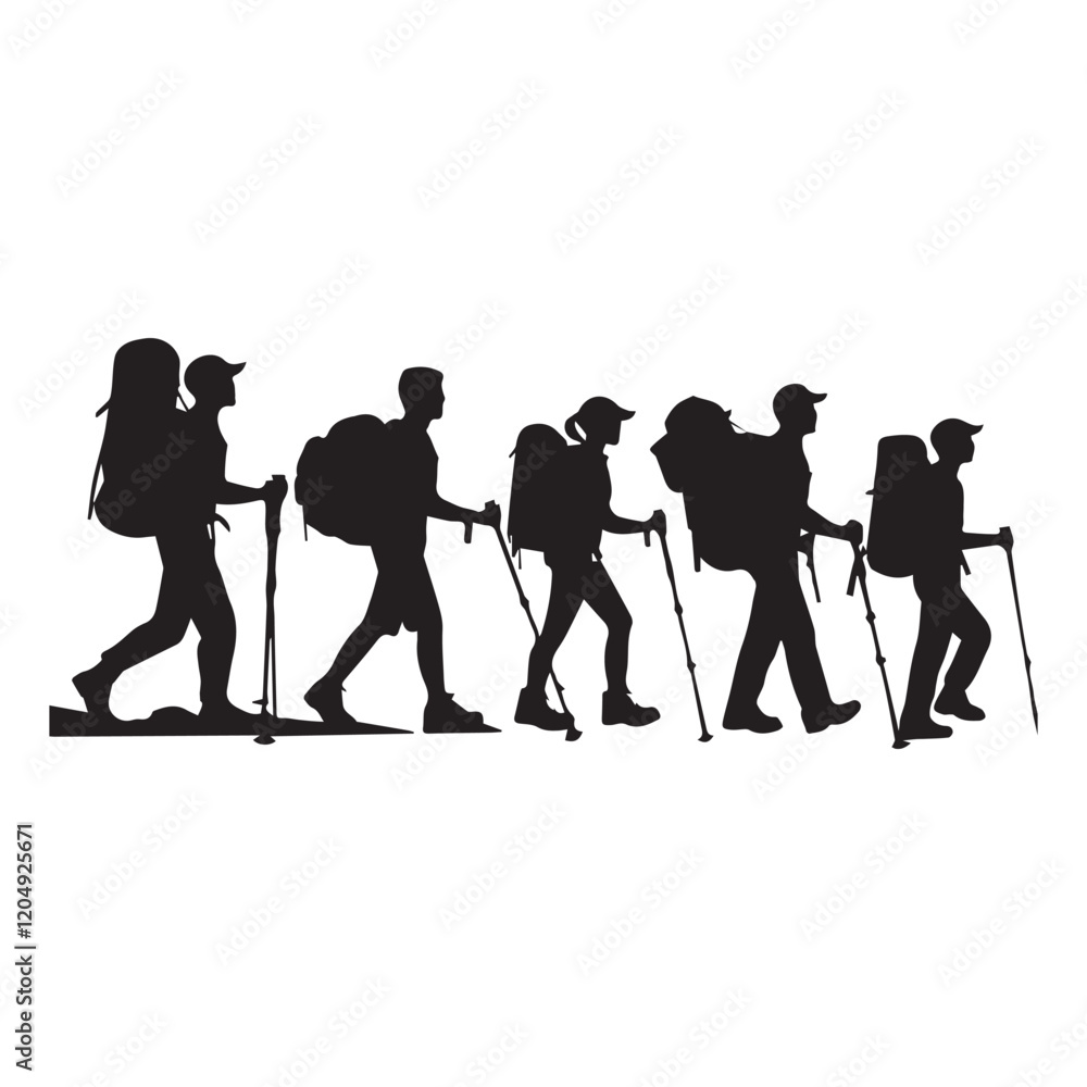 Set of silhouette of Hiking man. hikers with rucksacks and backpack silhouette. Set of silhouette of Hiking man. hikers with rucksacks and backpack silhouette.