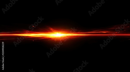 An intense sun flare emitting fiery red and orange light, blending smoothly into a black background. photo