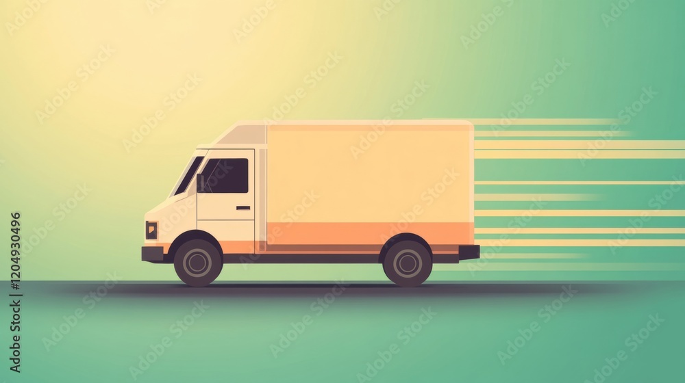 A delivery truck travels at high speed, leaving behind a blur of motion on a vibrant green background, capturing a sense of urgency and efficiency A delivery truck travels at high speed, leaving behind a blur of motion on a vibrant green background, capturing a sense of urgency and efficiency