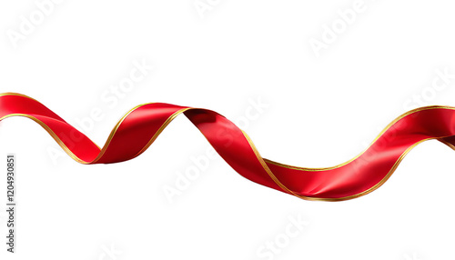 Red ribbon with gold trim on transparent background
