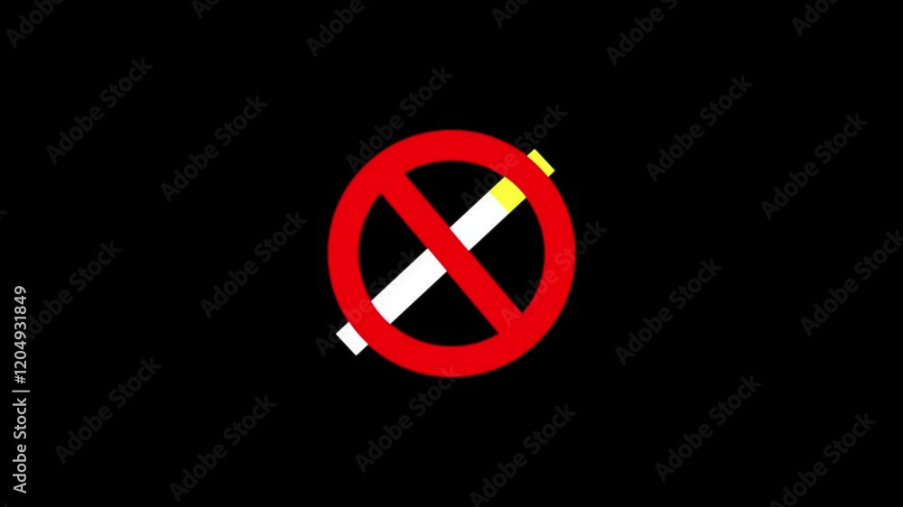 No Smoking sign animation on black background. no smoking zone concept No Smoking sign animation on black background. no smoking zone concept