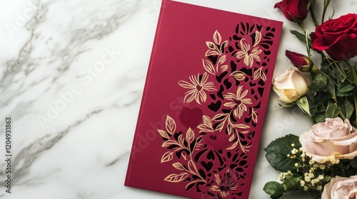 Elegant Red Floral Laser Cut Invitation with Roses