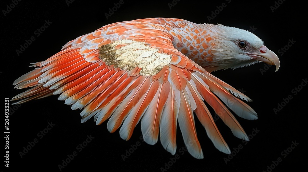Obraz premium Striking Bird in Flight with Bright Plumage and Elegant Wings Against Dark Background