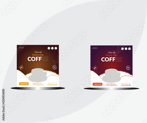 International Coffee Day template banner, poster, greeting card, social media post. Cup of coffee illustration