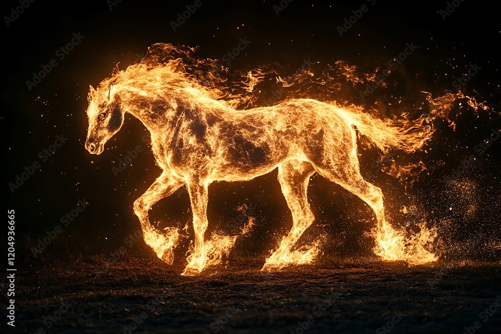 Fiery Horse Galloping at Night Fiery Horse Galloping at Night