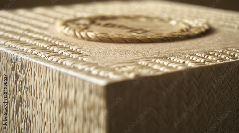 A close-up of a kraft delivery box with a seal made from natural fibers, showcasing eco-conscious branding A close-up of a kraft delivery box with a seal made from natural fibers, showcasing eco-conscious branding