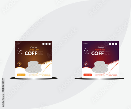 Coffee lover. Set of Coffee lover vertical banners template designs with mugs, paper cups, beans. Celebrate world Coffee day banners, social media posts design.