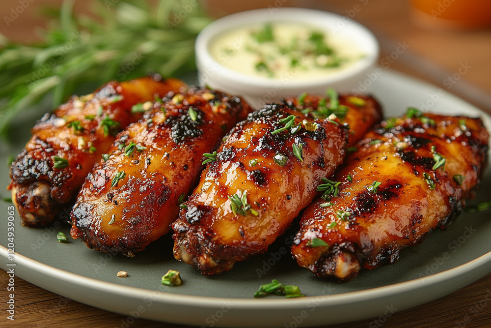Glazed Chicken Wings With Herbs and Creamy Dip Glazed Chicken Wings With Herbs and Creamy Dip