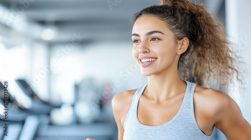Canadian woman doing exercise workout in a modern gym equipment, healthy lifestyle