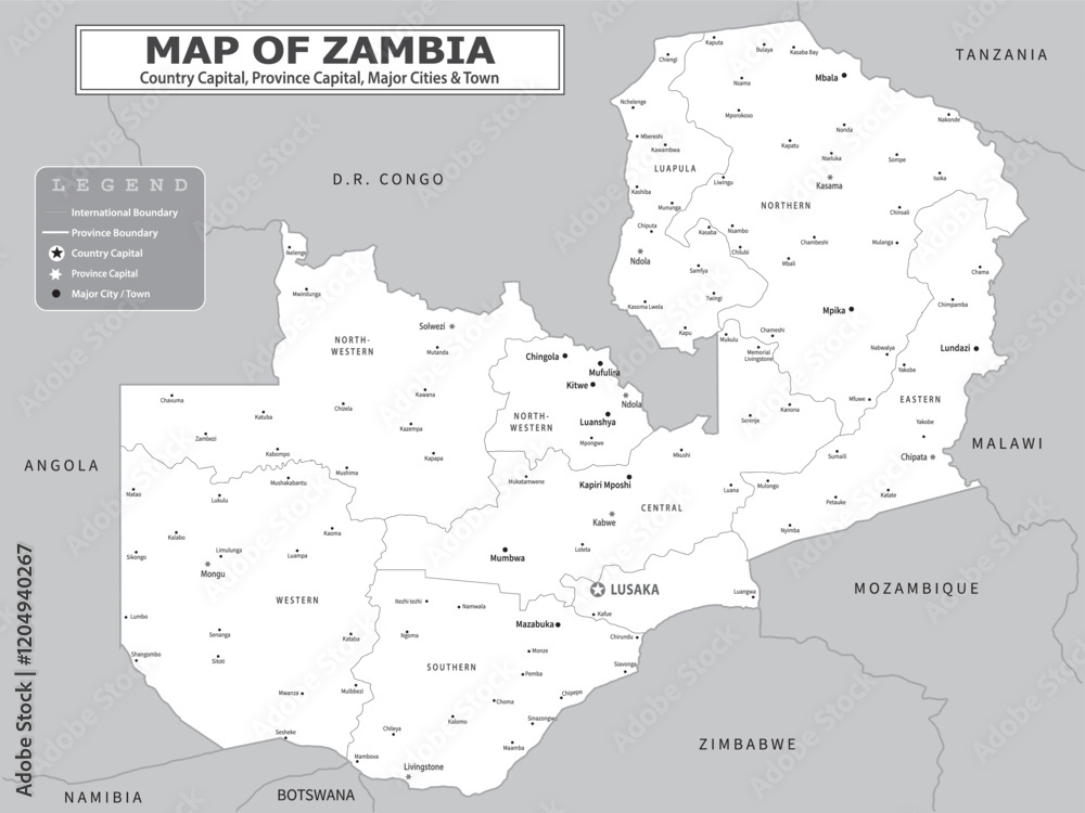 Obraz premium African Countries Geography Political map. Uganda Political map of country with capital, province or state capital, major cities and town.
