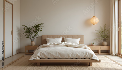 Luxury bedroom with a comfortable bed  pillows  lamp  and elegant decor