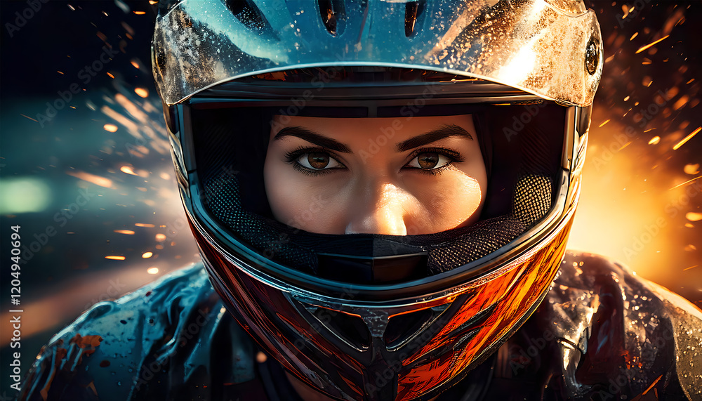 woman wearing a helmet and riding a motor cycle,Generative AI woman wearing a helmet and riding a motor cycle,Generative AI