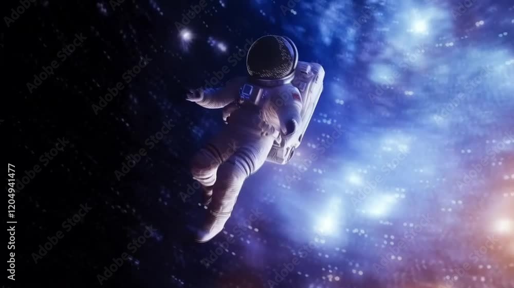 Scene of an astronaut floating in space, smooth repeating motion for background video animation. Scene of an astronaut floating in space, smooth repeating motion for background video animation.