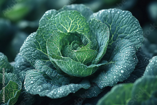Wallpaper Mural Dew Drops on Lush Green Cabbage Leaves Torontodigital.ca