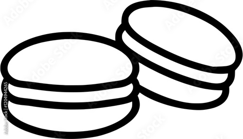 Macarons in outline icon style, food and drinks theme.