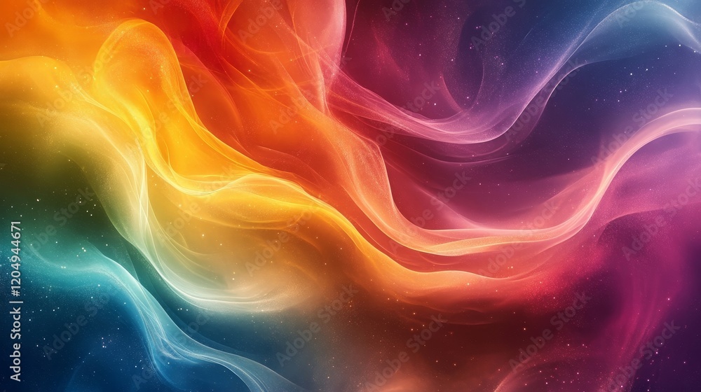 Obraz premium Dynamic rainbow tones gradient background, shimmering waves texture, poster header, modern design elements, Generative AI