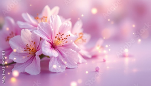 Enchanting pink cherry blossoms with soft glowing lights