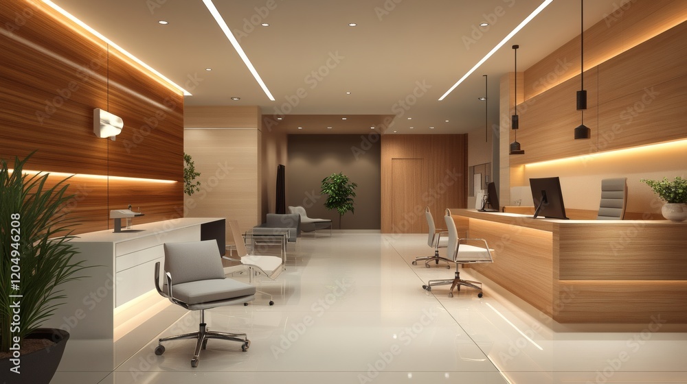 Modern and Elegant Reception Area with Wood Paneling and LED Lighting Modern and Elegant Reception Area with Wood Paneling and LED Lighting