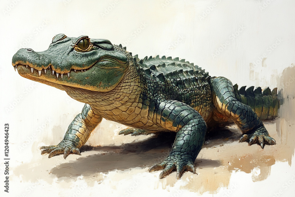 Fototapeta premium A Juvenile Alligator Poses Gracefully On Sandy Ground