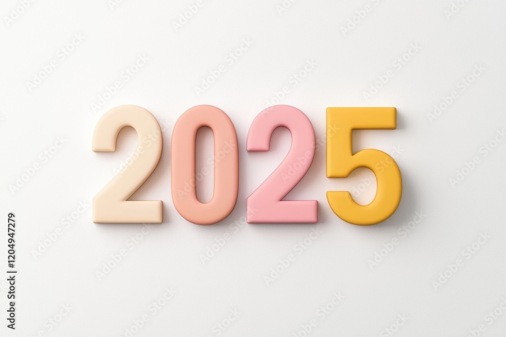 Pastel 2025 New Year's Number Blocks on White Background Pastel 2025 New Year's Number Blocks on White Background