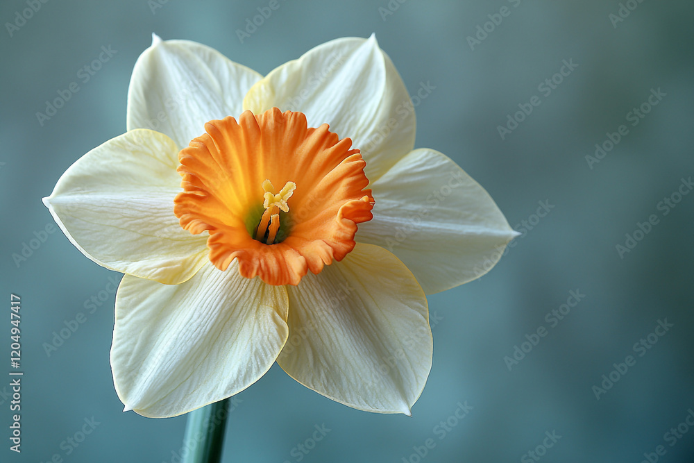A Single Daffodil Flower With Orange Center A Single Daffodil Flower With Orange Center