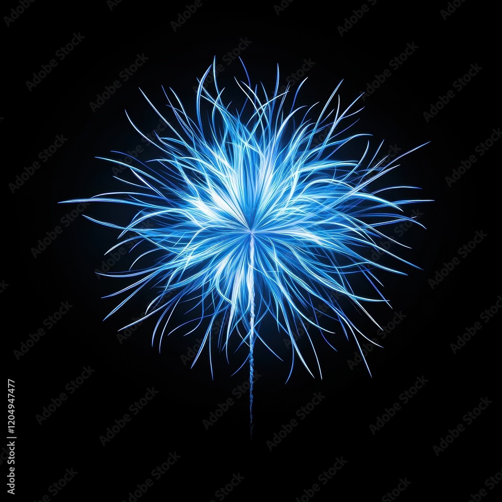 Fototapeta premium Abstract Blue Glowing Flower on Black Background - Digital Art
