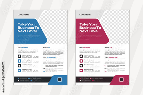 a bundle of 2 templates of different colors a4 flyer template, modern business flyer template, creative professional editable vector template design.