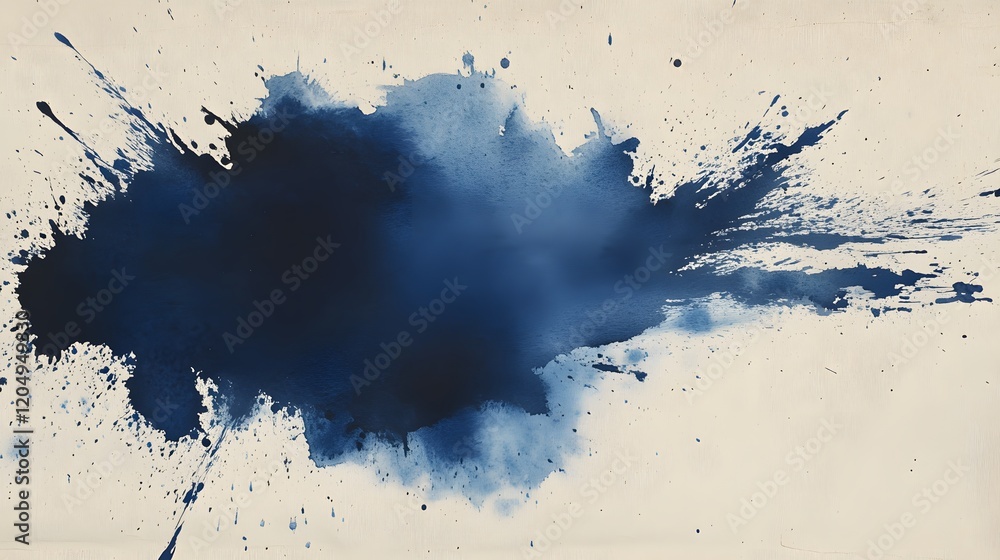 Obraz premium Abstract Blue Ink Splashes on Beige Canvas