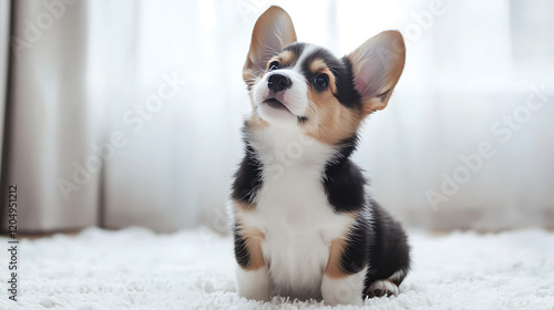 A small black and white dog with a black