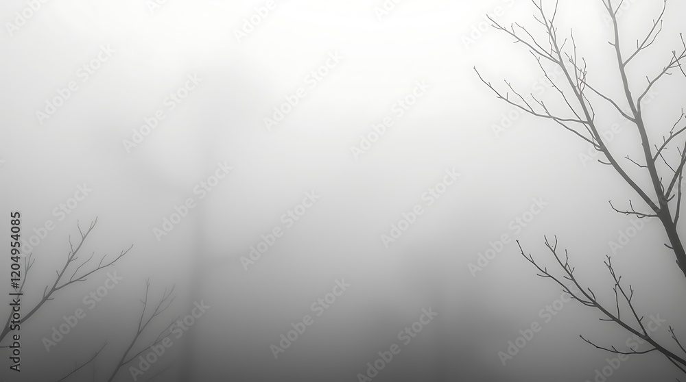 Foggy winter landscape with bare branches. Foggy winter landscape with bare branches.