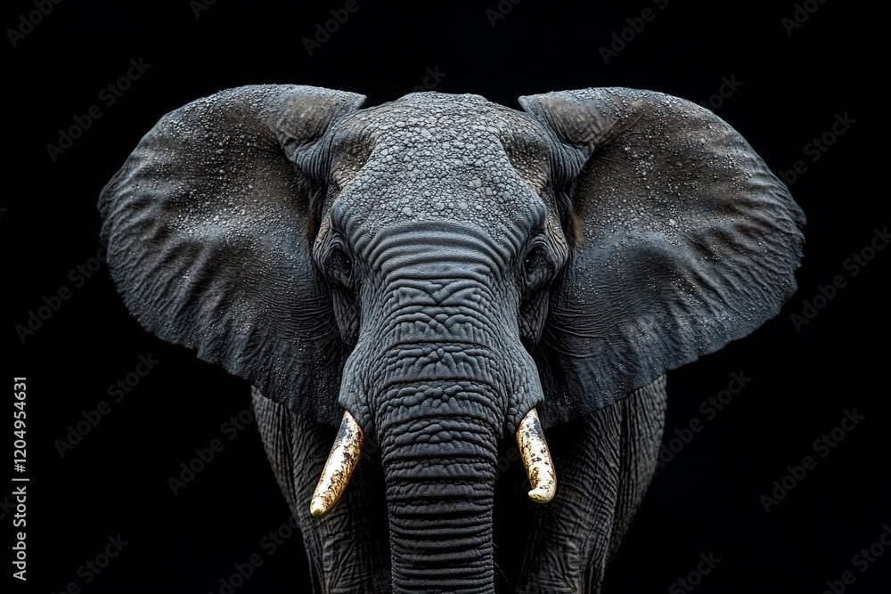 Naklejka premium Majestic African Elephant Portrait Against Black Background
