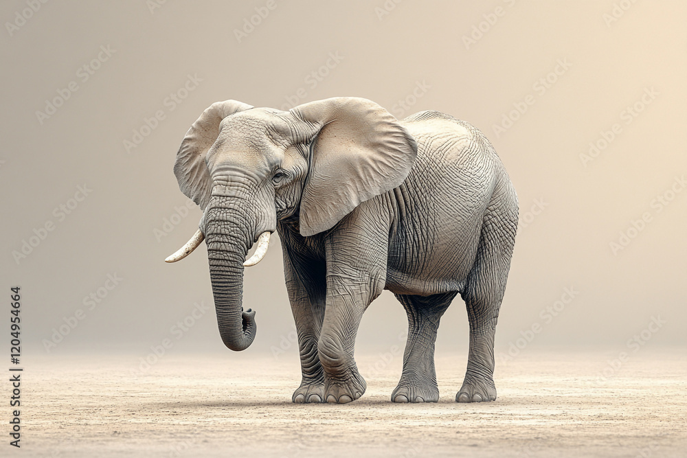 Obraz premium Majestic African Elephant Walking Across Dusty Plain