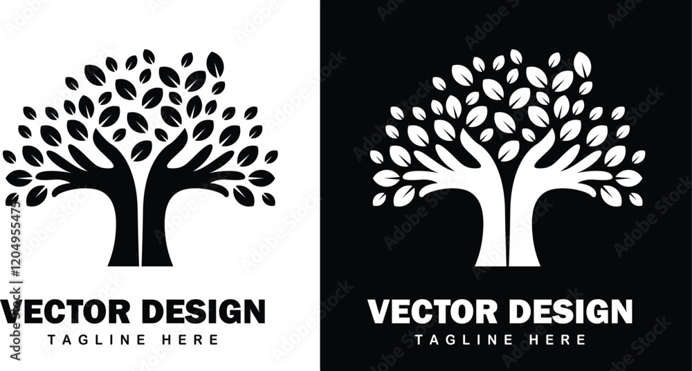 Fototapeta premium A tree and many leaves Icon, Design, Vector Illustration, Silhouette