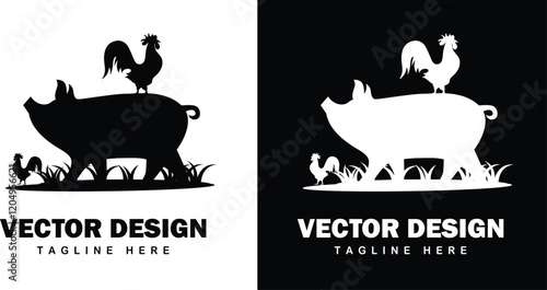 A pig Icon, Design, Vector Illustration, Silhouette
