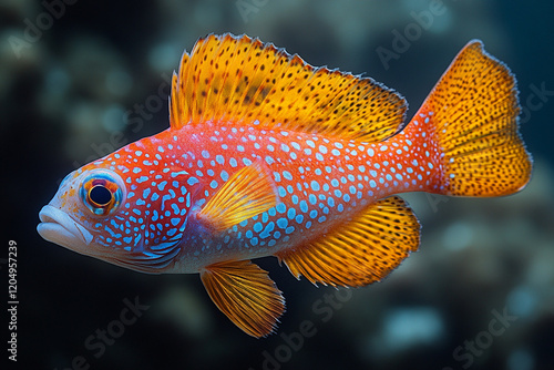 Wallpaper Mural A vibrant orange and blue spotted fish swims gracefully Torontodigital.ca