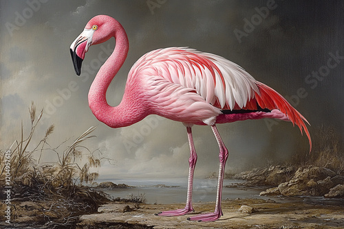 Wallpaper Mural A Single Pink Flamingo Stands Near Water Torontodigital.ca