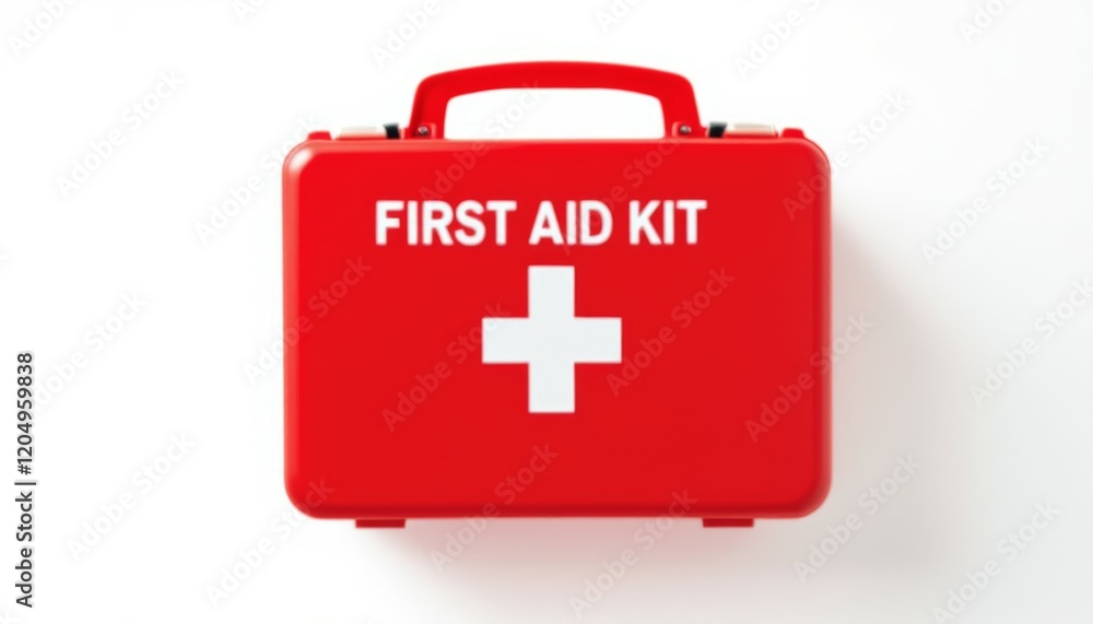Obraz premium Red Plastic First Aid Kit with White Cross