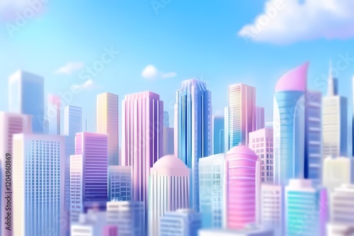 Watercolor, digital art style, illustration of snowy cityscape with skyscrapers and busy street in city photo