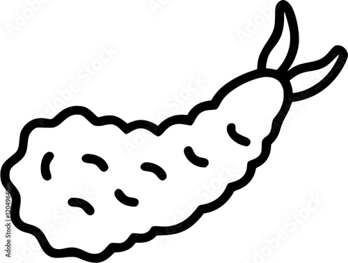 Tempura in outline icon style, japanese food theme.