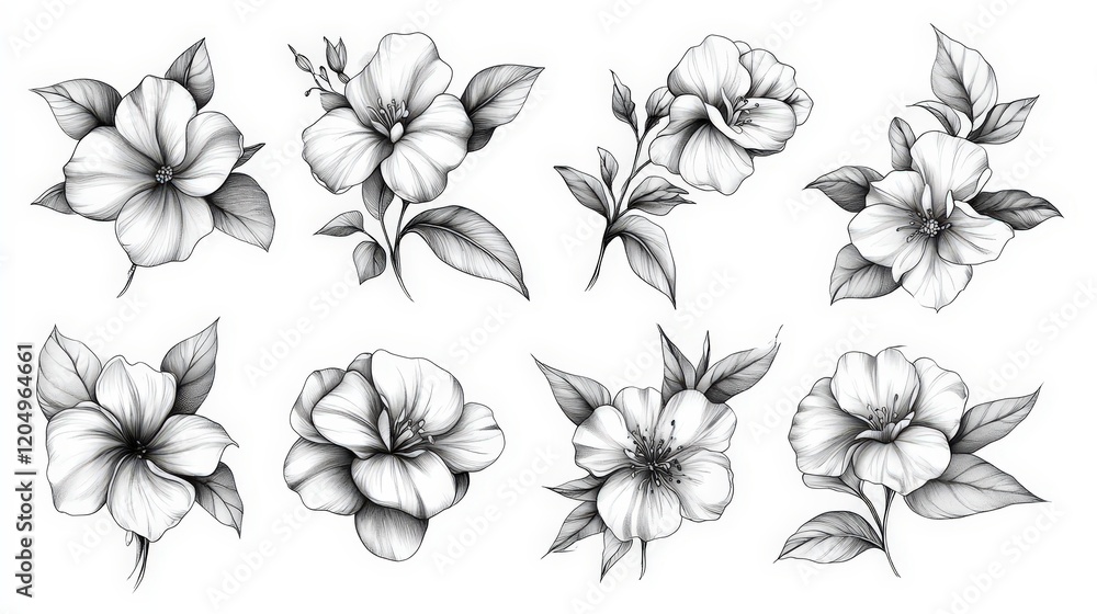 Fototapeta premium Elegant Black and White Floral Illustrations for Artistic Projects