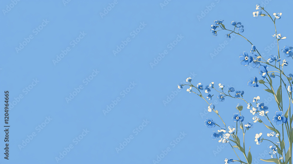 Blue background with delicate forget-me-nots. Blue background with delicate forget-me-nots.